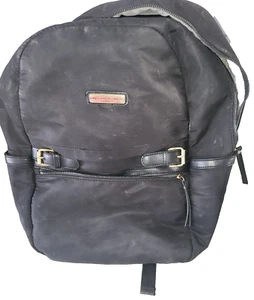 Adrienne Vittadini Black Backpack Nylon leather accents gold hardware laptop pkt - Picture 1 of 8