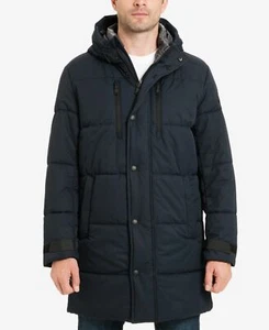 $350 Michael Kors Men's Blue Quilted Hooded Zip Logo Parka Coat Jacket Size M - Picture 1 of 2