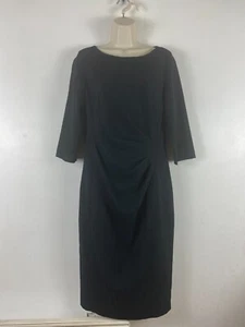 M&S UK Size 14 black dress round neck 3/4 sleeve back zip- SIGNS OF WEAR - Picture 1 of 11