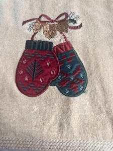 VTG Mitten Embroidered Bath Towel Red Green Beige See Photos  Xms2 - Picture 1 of 6