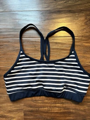 Sujetador deportivo para mujer Jockey talla mediana azul y blanco a rayas espalda deportiva Foto 1 de 4