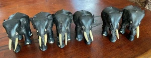 Menge 6 kleine handgefertigte geschnitzte Ebenholz Holz Elefant Figur 2-1/4 "x 2-3/4" - Bild 1 von 10
