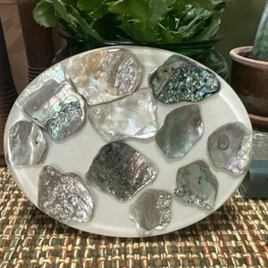 Vintage Abalone Sea Shell Lucite Trivet Hot Plate Oval 8 X 6 in MCM - Picture 1 of 6