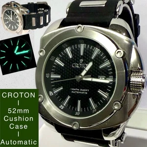 52mm Auto Cushion Case | Black Dial | Slvrtn & Black Silicone Strap CROTON Watch - Picture 1 of 12