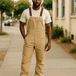 VTG Carhartt R01-BRN Canvas Bib Overalls 42 x 32 Double Knees Distressed USA - Picture 1 of 21