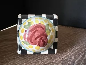 MacKenzie Childs Courtly Check Square Knob With Rose - Picture 1 of 6