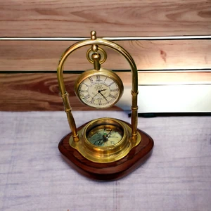 Antique Brass Nautical Ship Desk Clock – Vintage Table Clock Desktop Decor Gfit - Picture 1 of 5