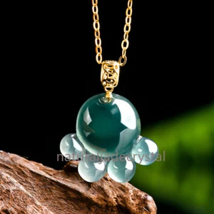 Zertifiziert 18K Gold eingelegt natürlich A-Klasse Jade süß blau Wasser Katze Kralle Anhänger - Bild 1 von 14