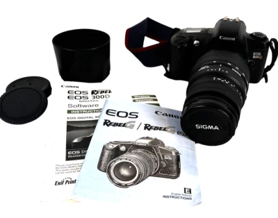 Пленочная зеркальная камера Canon EOS Rebel G 35 мм Sigma 70-300 мм 1:4-5,6 макрообъектив РАБОТАЕТ - Изображение 1 из 4