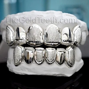 Custom Grillz .925 Sterling Silver Diamond Dust Handmade Real Grill Teeth - Picture 1 of 4
