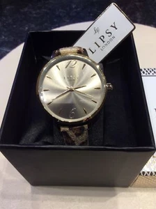 Reloj de pulsera Lipsy para damas, correa con estampado de animales, estuche en tono dorado, necesita batería nueva - Imagen 1 de 12