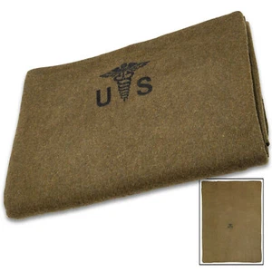 US Army Reproduction Wool Camping Blanket Olive Drab Military Medical 64 x 84 - Picture 1 of 3