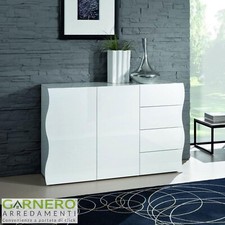 Credenza Sea Gihome ® 2 ante battenti e 4 cassetti bianco forma ondulata