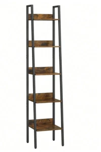 Ladder Shelf 5-Tier Narrow Shelf Bookshelf Rustic Brown and Black LLS109B01 - Picture 1 of 5