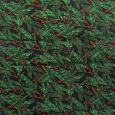 Tela de cuarto de grasa de acebo de vacaciones de Navidad tela de algodón rojo verde 18" x 21" FQ Foto 1 de 3