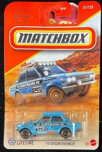 Brand New 2025 MATCHBOX Blue '70 DATSUN 510 RALLY, Nissan Licensed,$1 Combo Ship - Picture 1 of 7