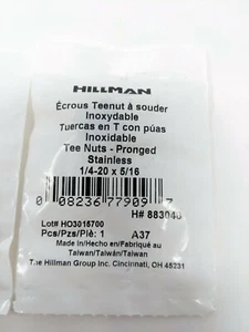 (2-Pk) Hillman Standard 3-Prong Tee Nut Stainless Steel 1/4-In x 5/16 - 883048 - Picture 1 of 3