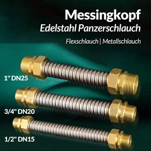 1/2 3/4 1 Zoll Messingkopf+Edelstahl Panzerschlauch Flexschlauch Metallschlauch - Picture 1 of 33