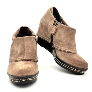 Dr. Scholls Ankle Boots Womens Size 9M Brown Suede Leather Upper Side Zipper - Picture 1 of 17
