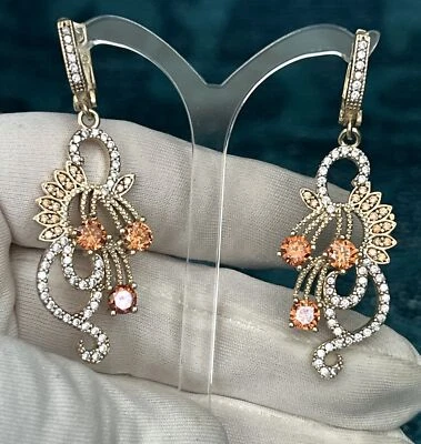 Vtg 925 Stamped Gilded Ster.Silver Topaz & Cubic Zirconia Dangling Earrings - Image 1 of 4