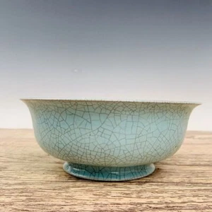 8.0" china antique song dynasty huizong mark ru porcelain cyan glaze poetry bowl - Picture 1 of 9