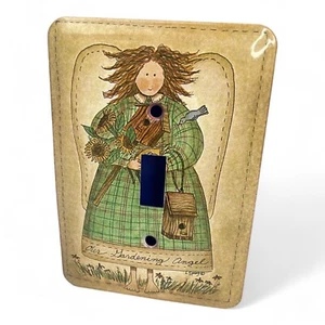 Our Gardening Angel Metal Light Switch Plate Cover Green Plaid Linda Spivey - Picture 1 of 4