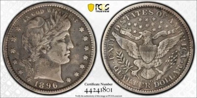 Key Date 1896-o Barber Quarter PCGS VF Details Environmental Damage. #32 - Image 1 of 4