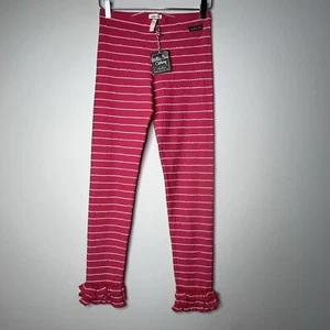 Matilda Jane Leggings Girls Sz 14 Gianna Pink Ruffled Stripe Cotton New With Tag - Picture 1 of 11