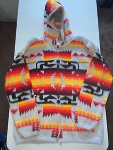 CAMPTEX Aztec Wool Full Zip Hooded Sweater Jacket Unisex Size Medium Pullover