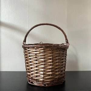 Rustic Wall Hanging Wicker Storage Basket, circa 1980s, Mail Holder - Picture 1 of 6