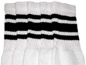 22” KNEE HIGH WHITE tube socks with BLACK stripes style 3 (22-35) - Picture 1 of 1
