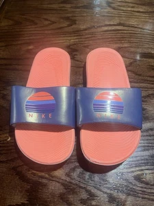 Nike Kids Kawa SE 2 Slide Sandals Size 3Y Orange Purple Neon Bright - Picture 1 of 4