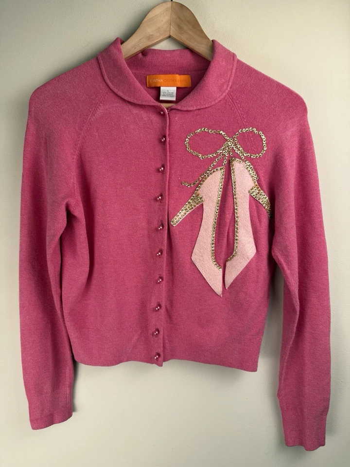 Cárdigan Cynthia Steffe Años 50 Rosa Abotonado Cuello Peter Pan Talla L Barbie Foto 1 de 4