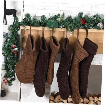  6 Pack Cable Knit Christmas Stockings 18'' 15'' Large Knitted Stockings Brown - Image 1 of 4