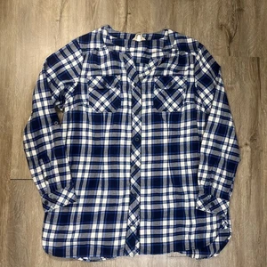 Duluth Trading Co Crosscut Wicking Flannel Shirt Women XL Blue Plaid Cabincore - Picture 1 of 7