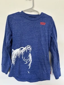 Levi’s Boys Size 4T Long Sleeve Shirt Blue Bear Graphic Tee Soft Cotton Blend - Picture 1 of 4
