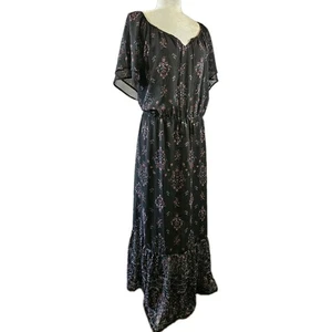 Style & Co Dress 2X Womens XXL Black Floral Maxi Tiered Ruffle Hem Semi-Sheer - Picture 1 of 13