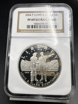 2004 P Silver Commemorative Lewis & Clark Dollar Coin NGC PF69 UCAM Proof - Image 1 of 4