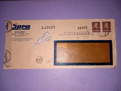 RUMANIA SEGUNDA GUERRA MUNDIAL CUBIERTA COMERCIAL REGISTRADA 1943 A FRANCIA NAZI CINTA CENSORA GEOABIERTA Foto 1 de 4