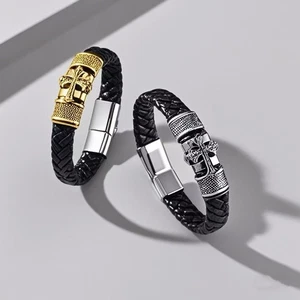 Pulsera de cuero cruz trenzada de alta calidad para hombre 1 pieza joyas regalos - Imagen 1 de 7