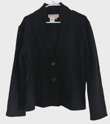 Norm Thompson Black Cardigan Sweater 100% Wool Great Wardrobe Basic! XL - Image 1 of 4