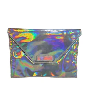 Holographic Rectangle Lined Cutch Purse Magnetic Snap Rainbow 9 X 12 3/4 - Picture 1 of 11