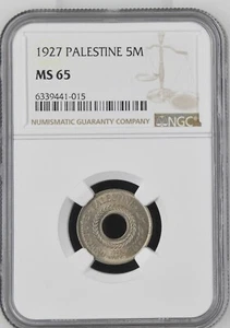 1927 Palestine 5 mils, NGC MS65, "British Mandate (1927 - 1948)" - Picture 1 of 2