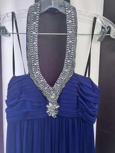 Xscape $229 Women6 Royal Blue Embellished Rhinestone Beaded Strap Maxi Dress - Picture 1 of 5