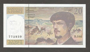 France 20 Francs 1993; UNC; P-151g; BNB-B1009o; Composer; Sea and lake scene - Picture 1 of 2