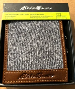 Eddie Bauer Men's Pioneer Leather And Printed Canvas Bifold Wallet NEW IN BOX - Picture 1 of 3