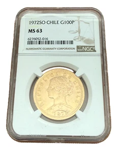Chile 1972 SO Gold 100 Pesos NGC MS63 - Picture 1 of 2