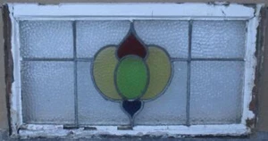 OLD ENGLISH LEADED STAINED GLASS WINDOW TRANSOM PRETTY ABSTRACT 27" x 14 3/4" - Picture 1 of 3