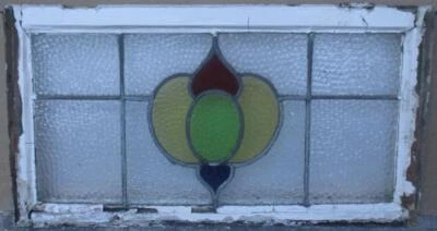 OLD ENGLISH LEADED STAINED GLASS WINDOW TRANSOM  PRETTY ABSTRACT 27" x 14 3/4" - Image 1 of 3