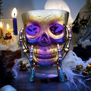 Halloween Purple Holographic Skeleton Skull Candy Snack Bowl Plastic Party Decor - Picture 1 of 2
